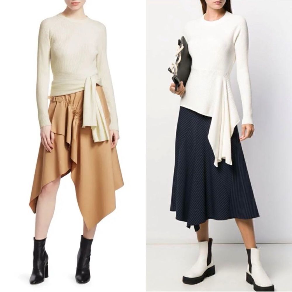3.1 Phillip Lim Ribbed Sweater With Waist Tie Antique White Beige Size Small